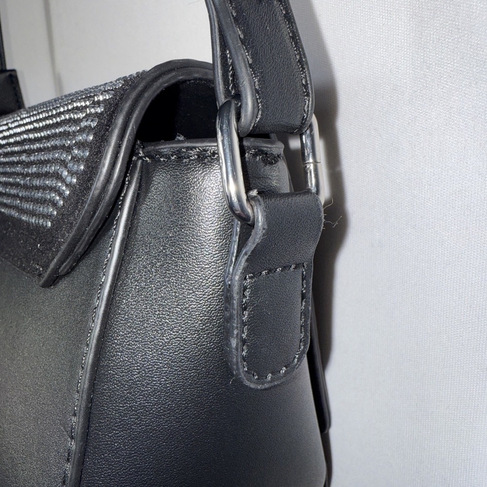 Valentino Orlandi Silver Rhinestone Studded Black Crossbody Bag Purse MSRP $199 - Picture 7 of 16